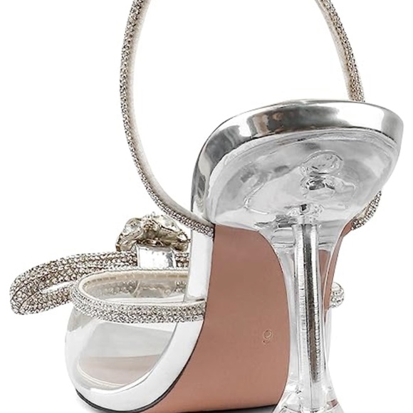 Zzheels Women Bowknot Clear Heels Crystal Slingback Sandals Lace-up Shoes for Pa - Picture 3 of 4